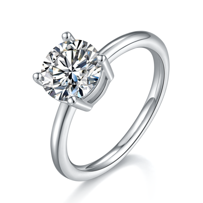 Classic圆形S925银镀白金MoissaniteWomen's Ring2.0ctD级